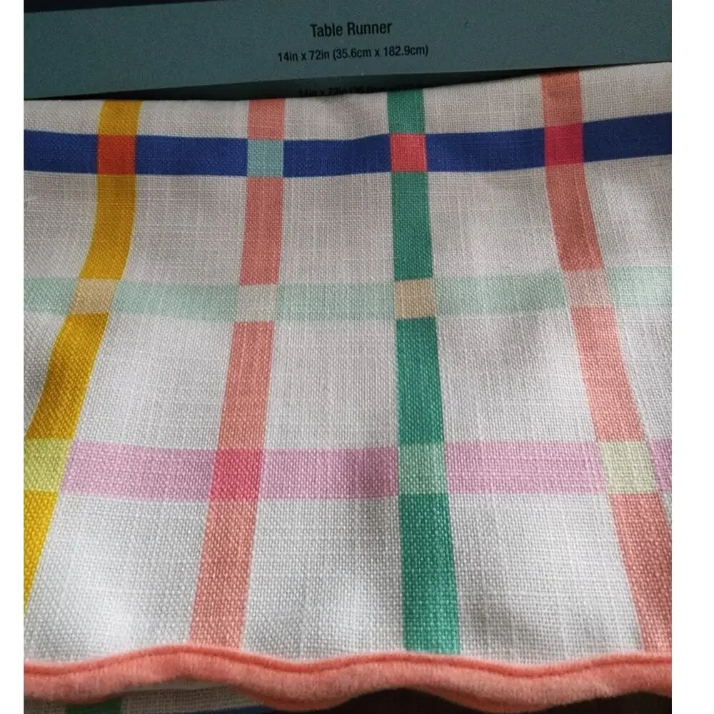 Spring Shop Multicolored 14X72 Scallop Edge Easter Plaid Table Runner